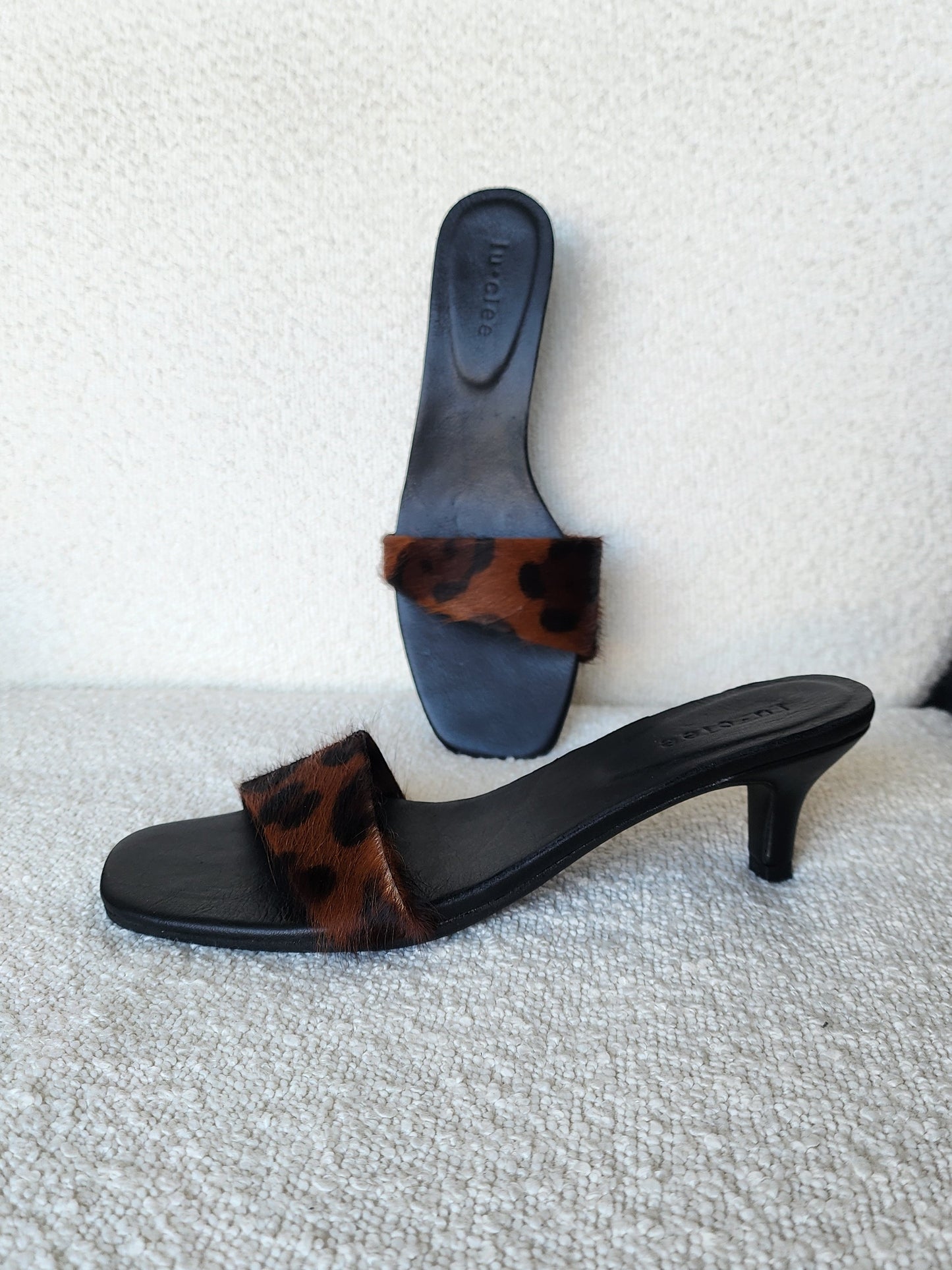 Leopard Leather Asymmetric Heel