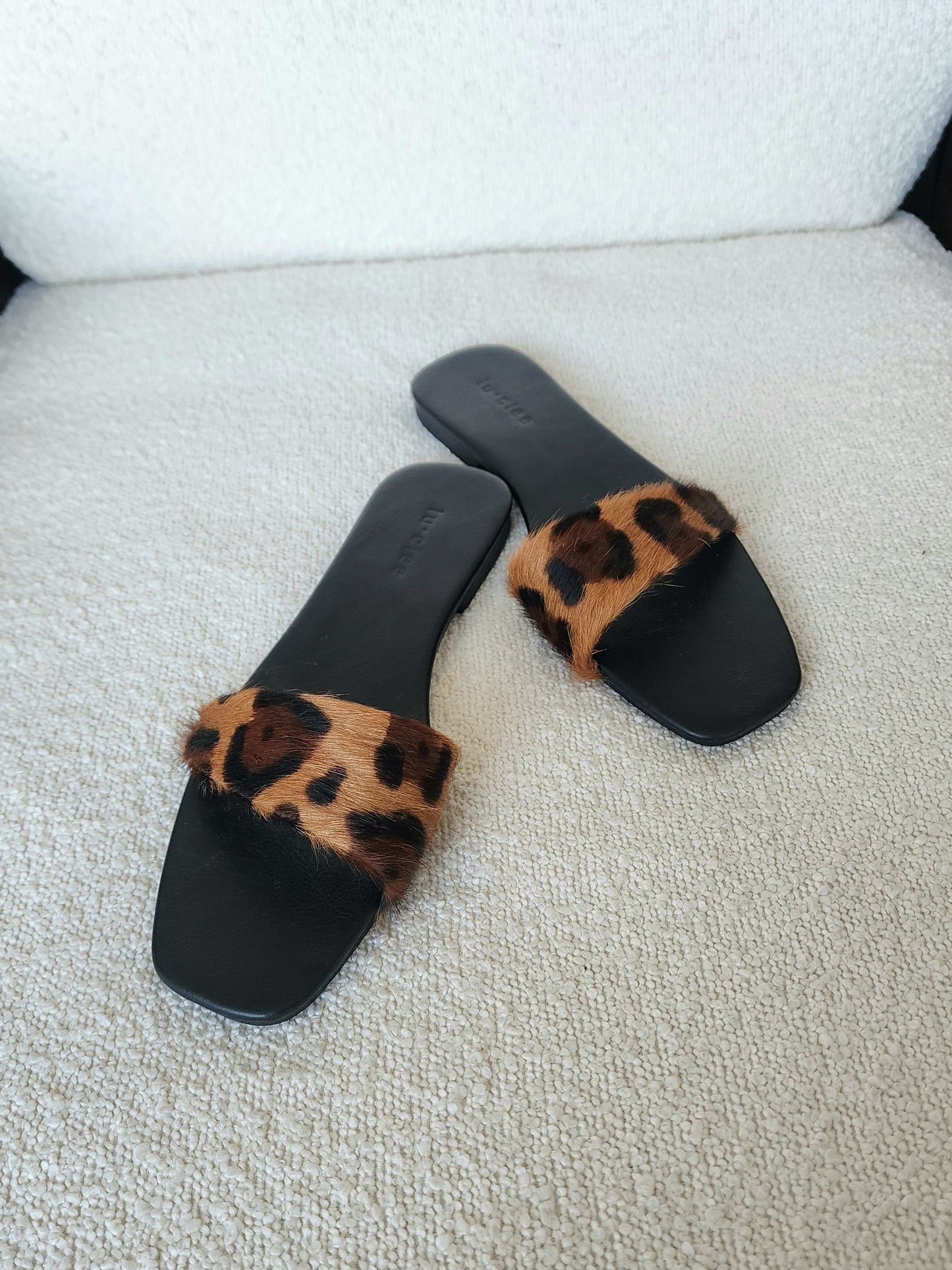 Leopard Leather Asymmetric Slide
