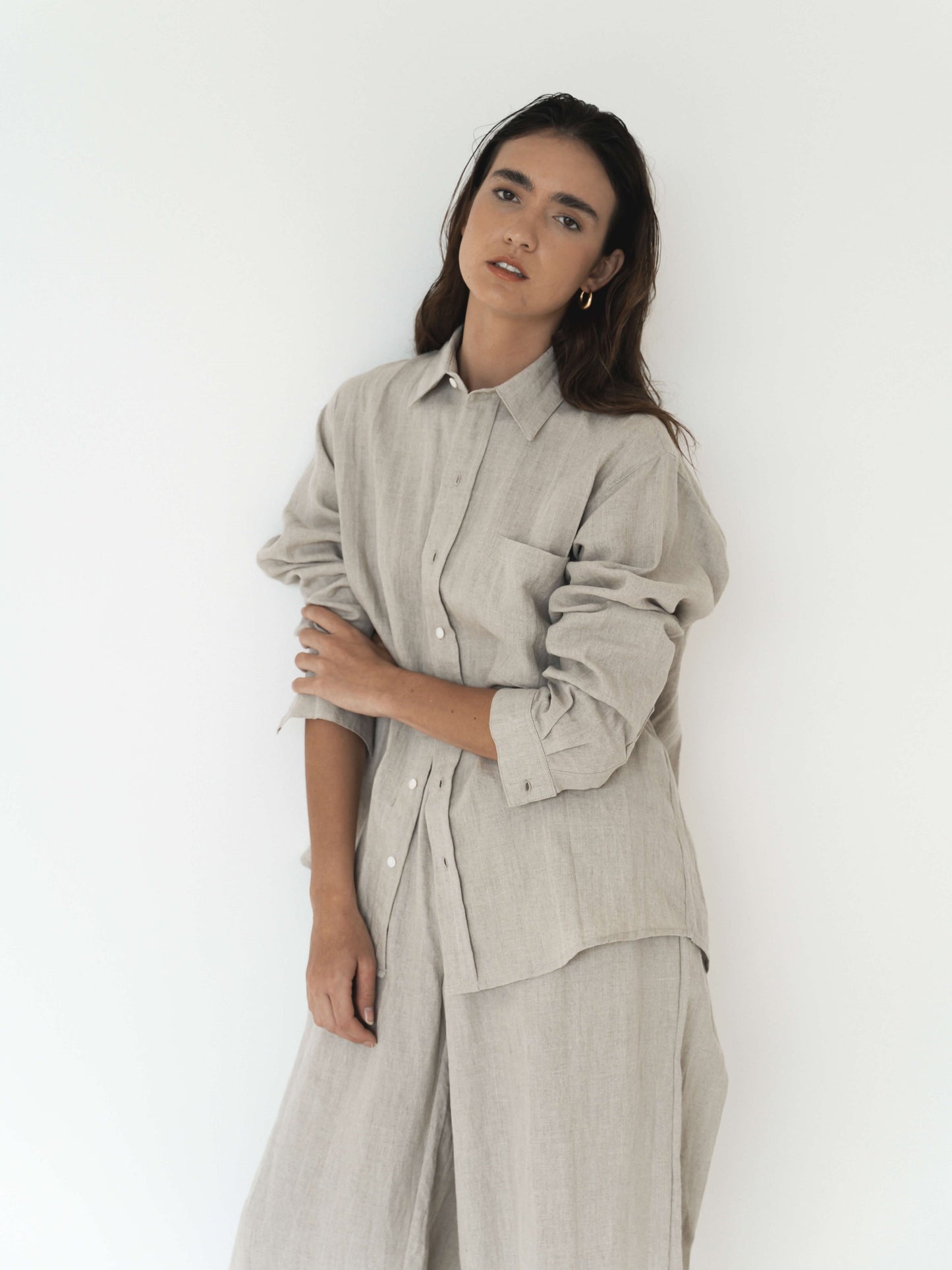 Linen Oversized Men's Shirt in Brown - l u • c i e e