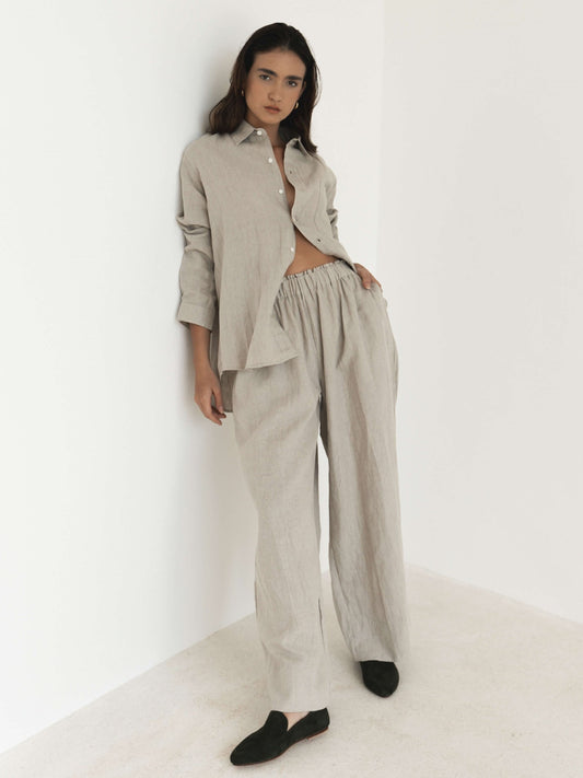 Wide Leg Linen Pants in Brown - l u • c i e e