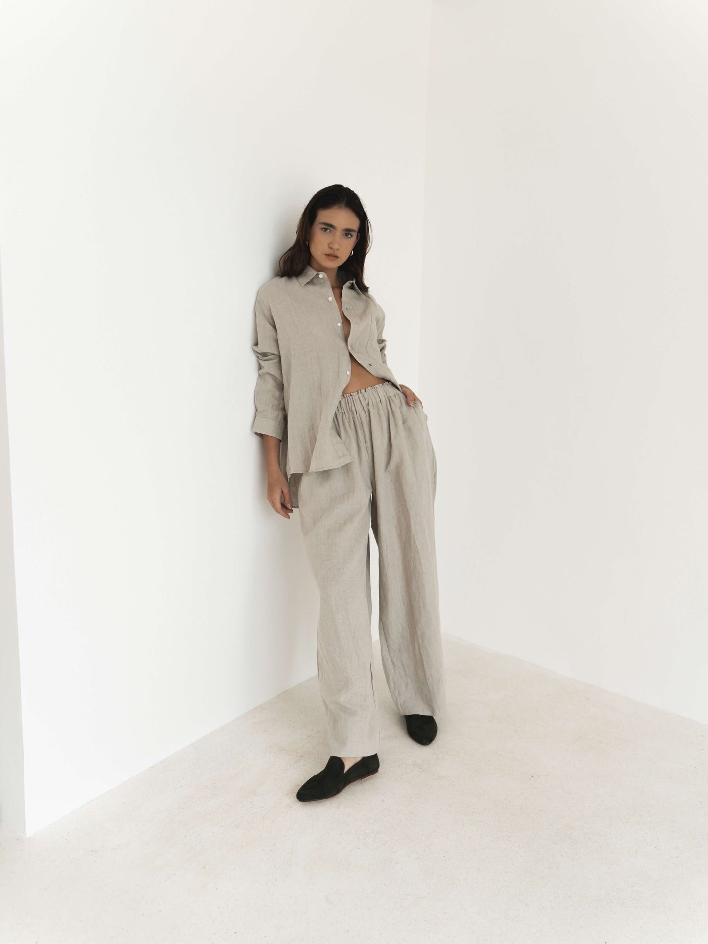 Linen Oversized Men's Shirt in Brown - l u • c i e e