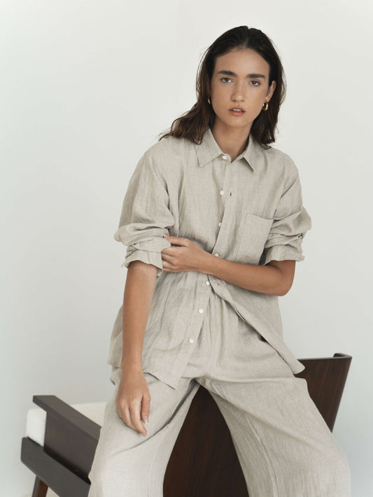 Linen Oversized Men's Shirt in Brown - l u • c i e e
