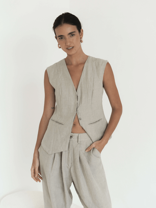 02 Gesine Linen Vest in Brown - l u • c i e e