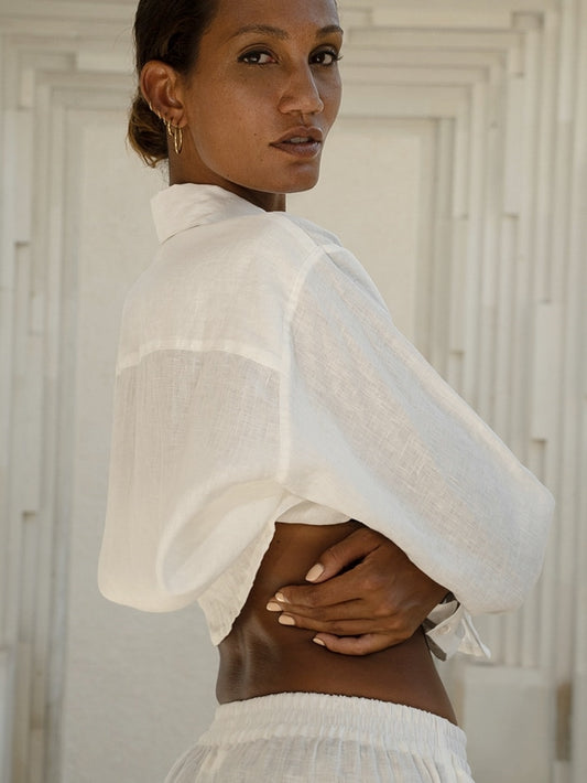 Linen Oversized Men's Shirt in Natural - l u • c i e e