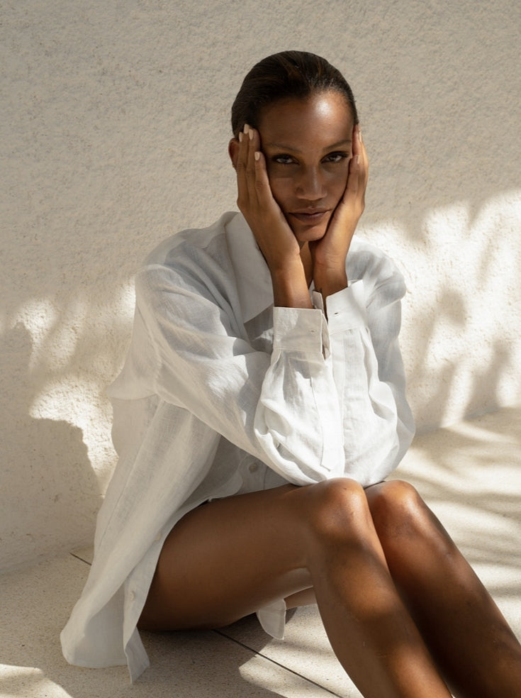 Linen Oversized Men's Shirt in Natural - l u • c i e e