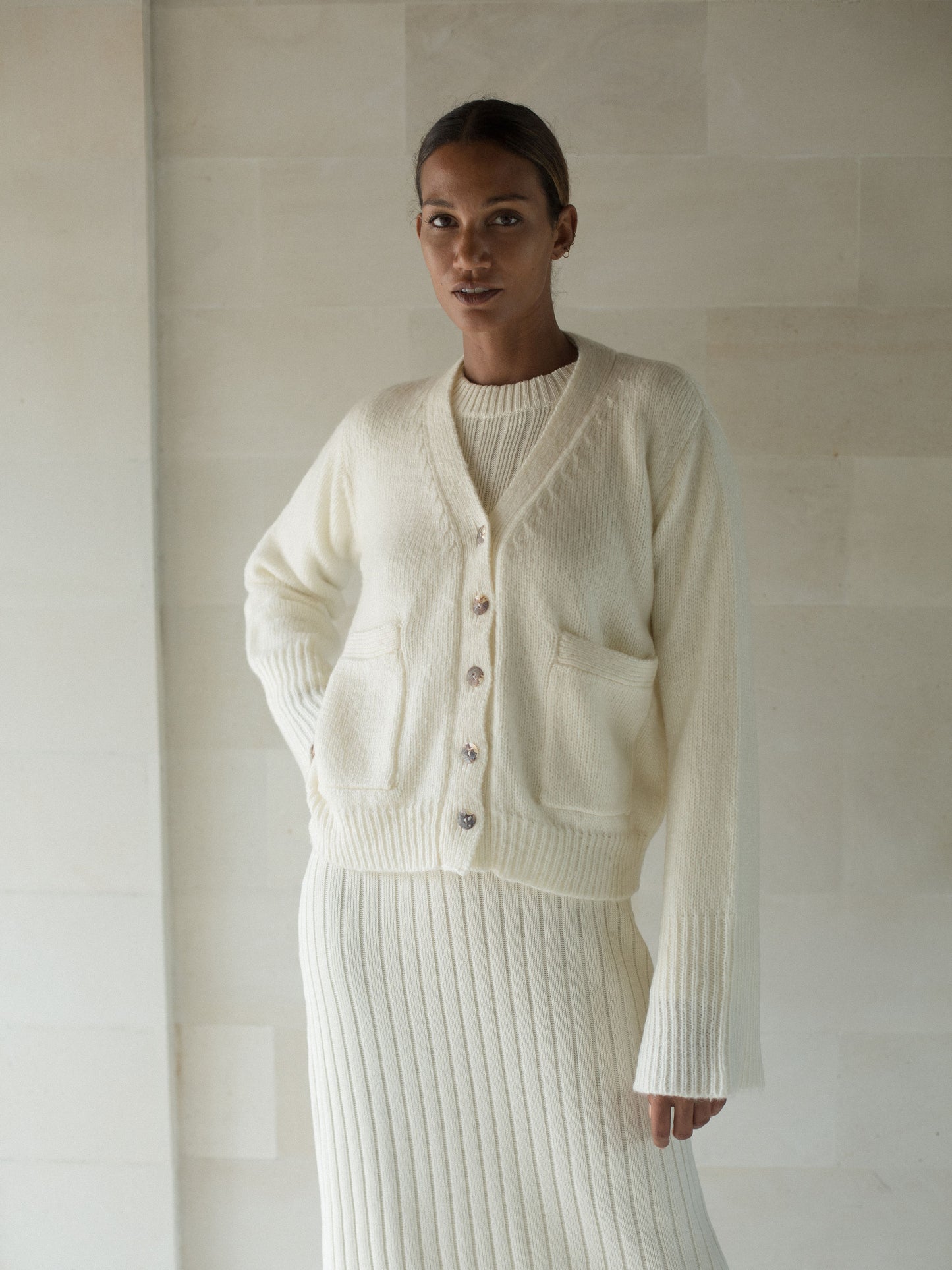 Iman Mohair Cardigan in Ivory - l u • c i e e