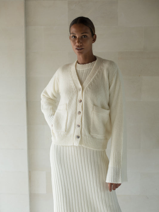 Iman Mohair Cardigan in Ivory - l u • c i e e