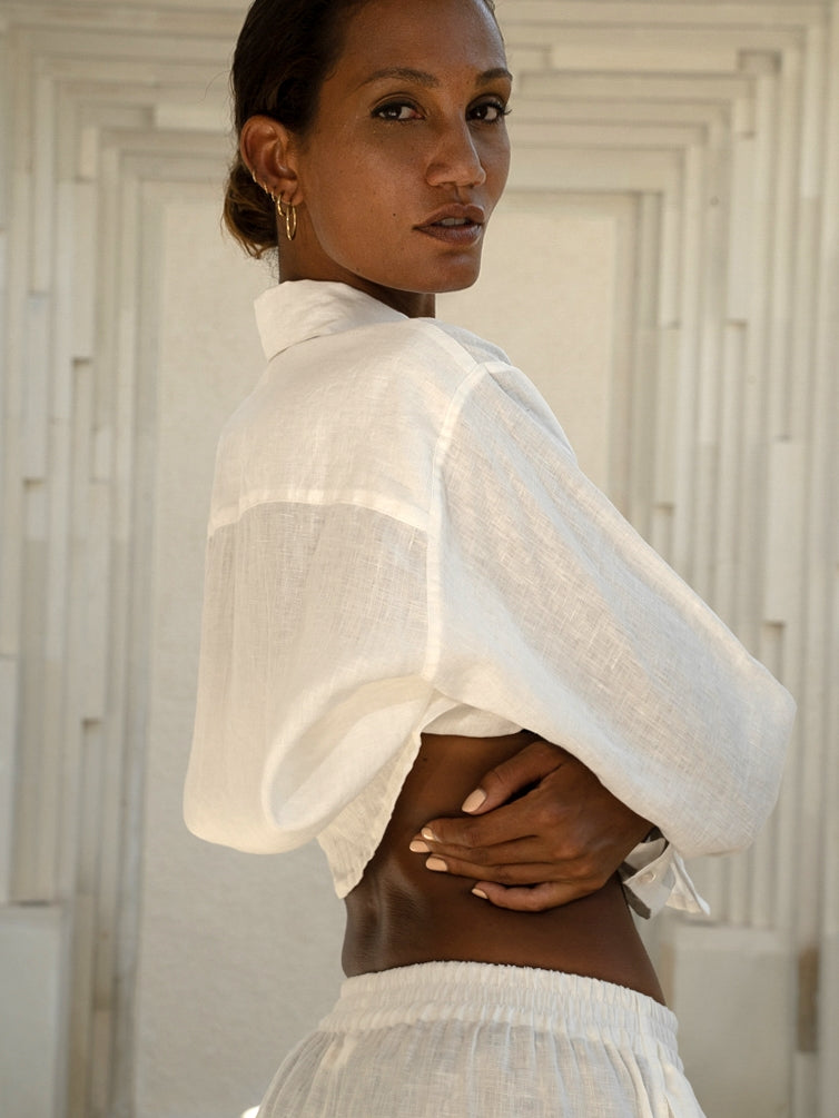 Linen Oversized Men's Shirt in Natural - l u • c i e e