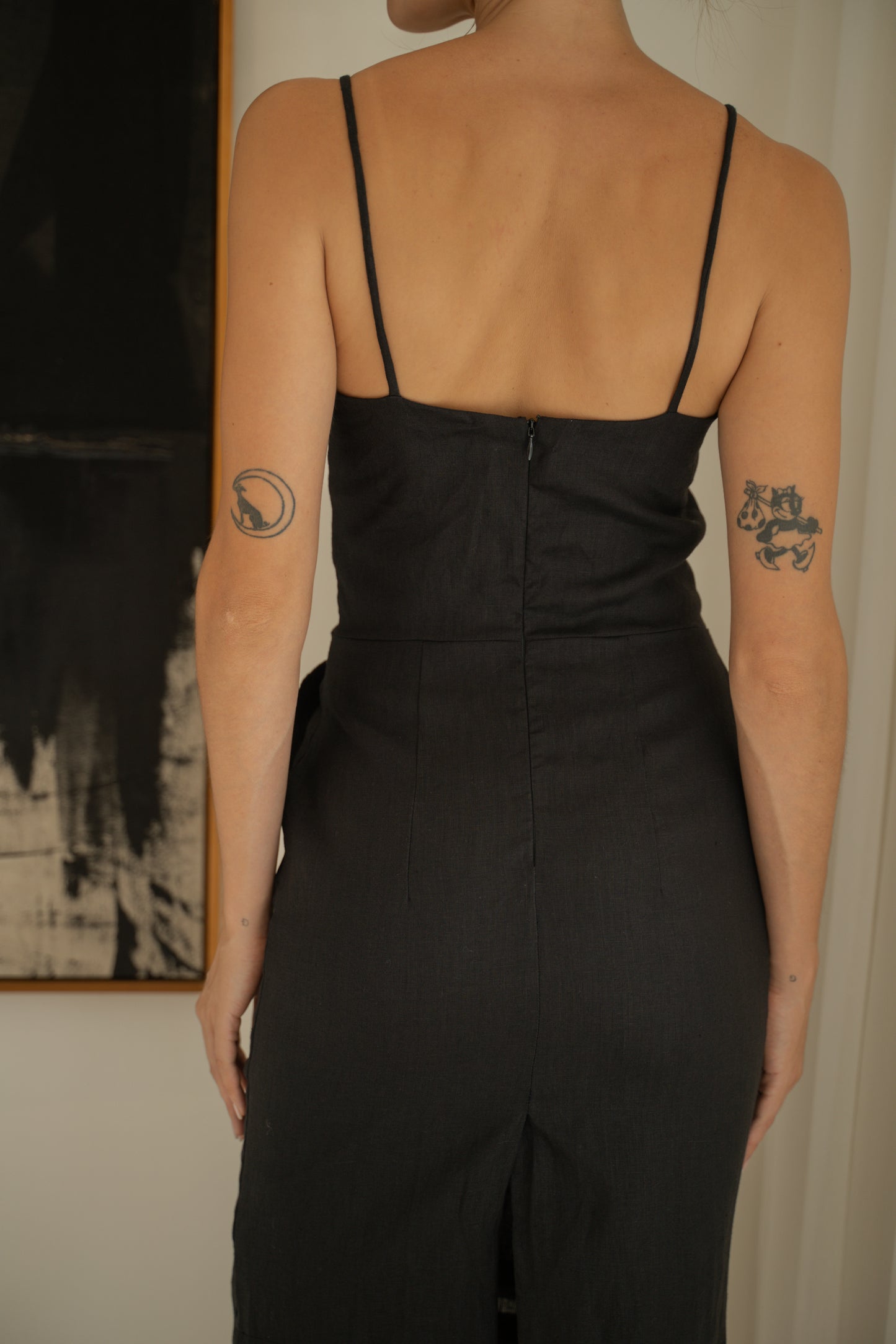 Linen Pencil Dress in Black - l u • c i e e