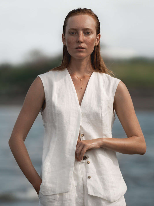 Gesine Linen Vest in Natural - l u • c i e e