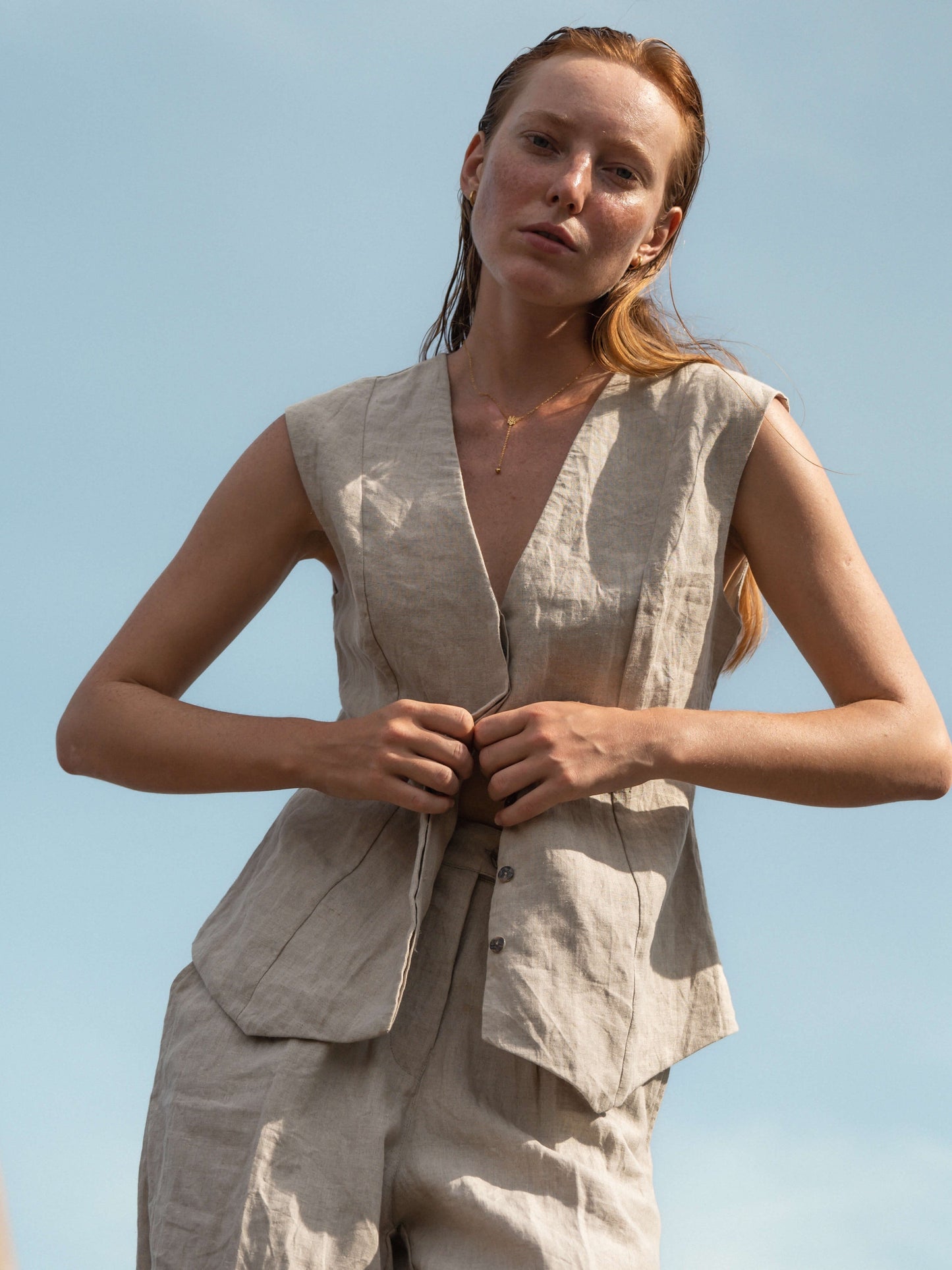 Gesine Linen Vest in Brown - l u • c i e e