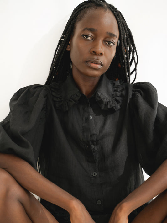 Valerie Ramie Shirt in Black - l u • c i e e