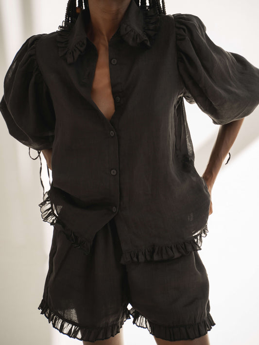 Valerie Ramie Shirt in Black - l u • c i e e