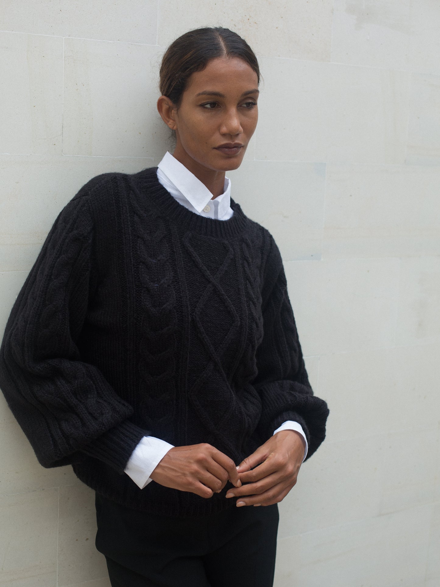 Cecile Cable Sweater in Black - l u • c i e e