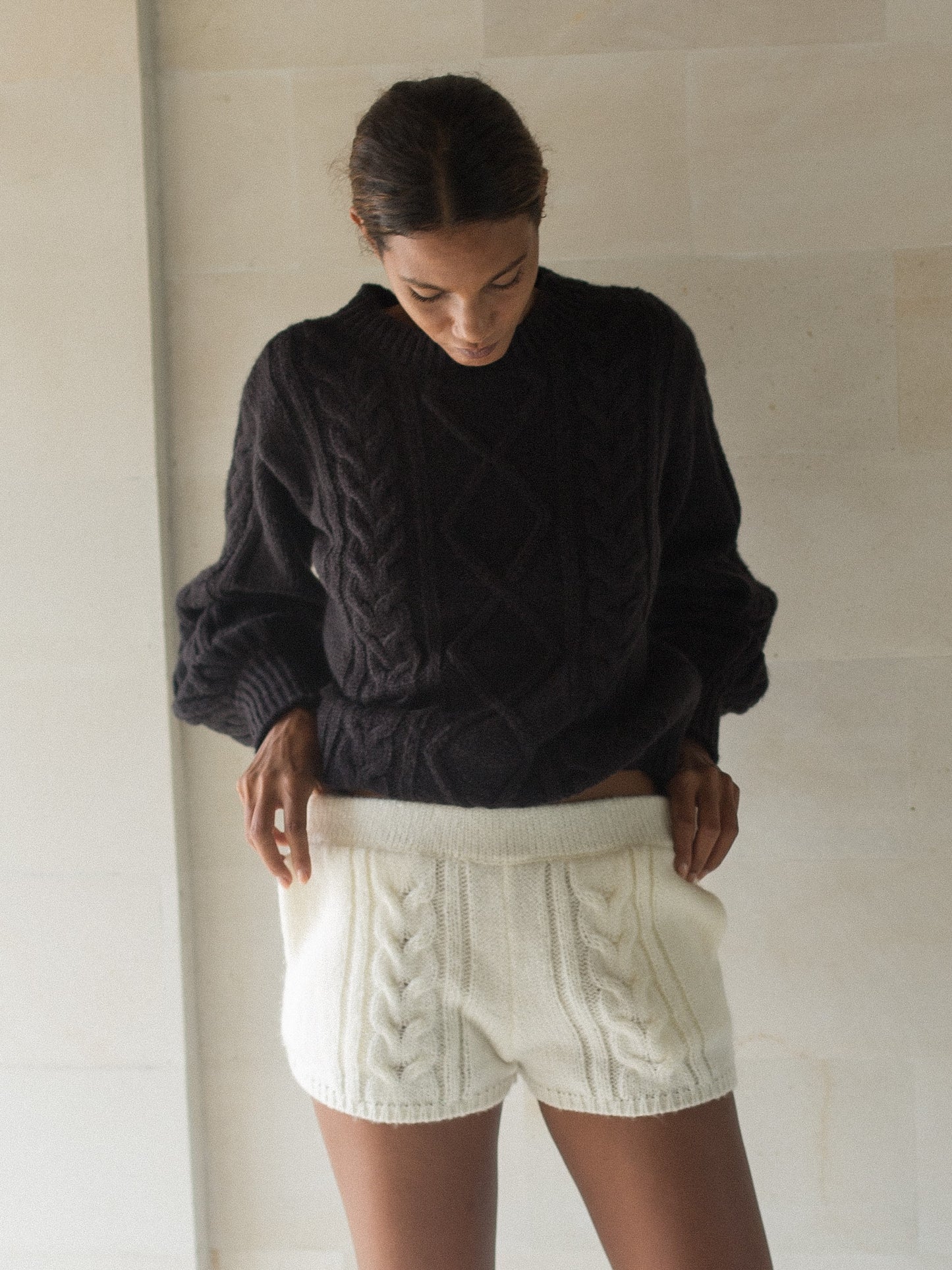 Cecile Mohair Shorts in Ivory - l u • c i e e