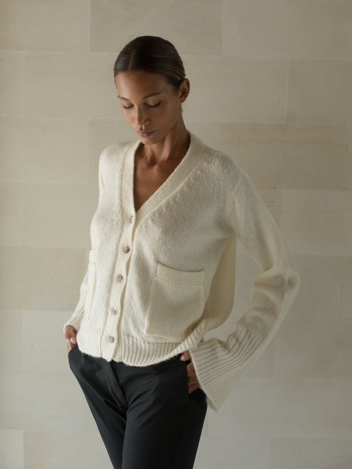 Iman Mohair Cardigan in Ivory - l u • c i e e