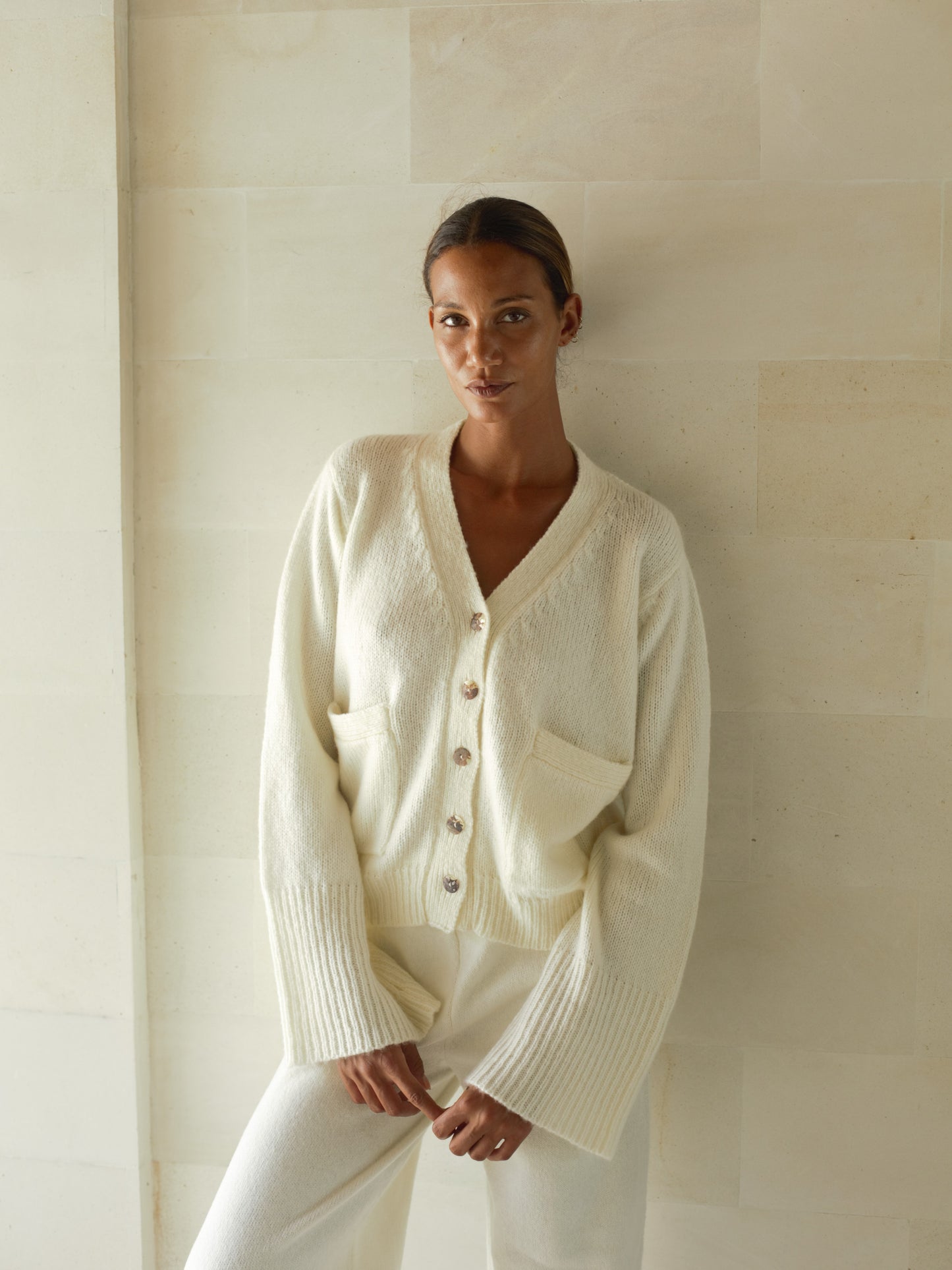 Iman Mohair Cardigan in Ivory - l u • c i e e