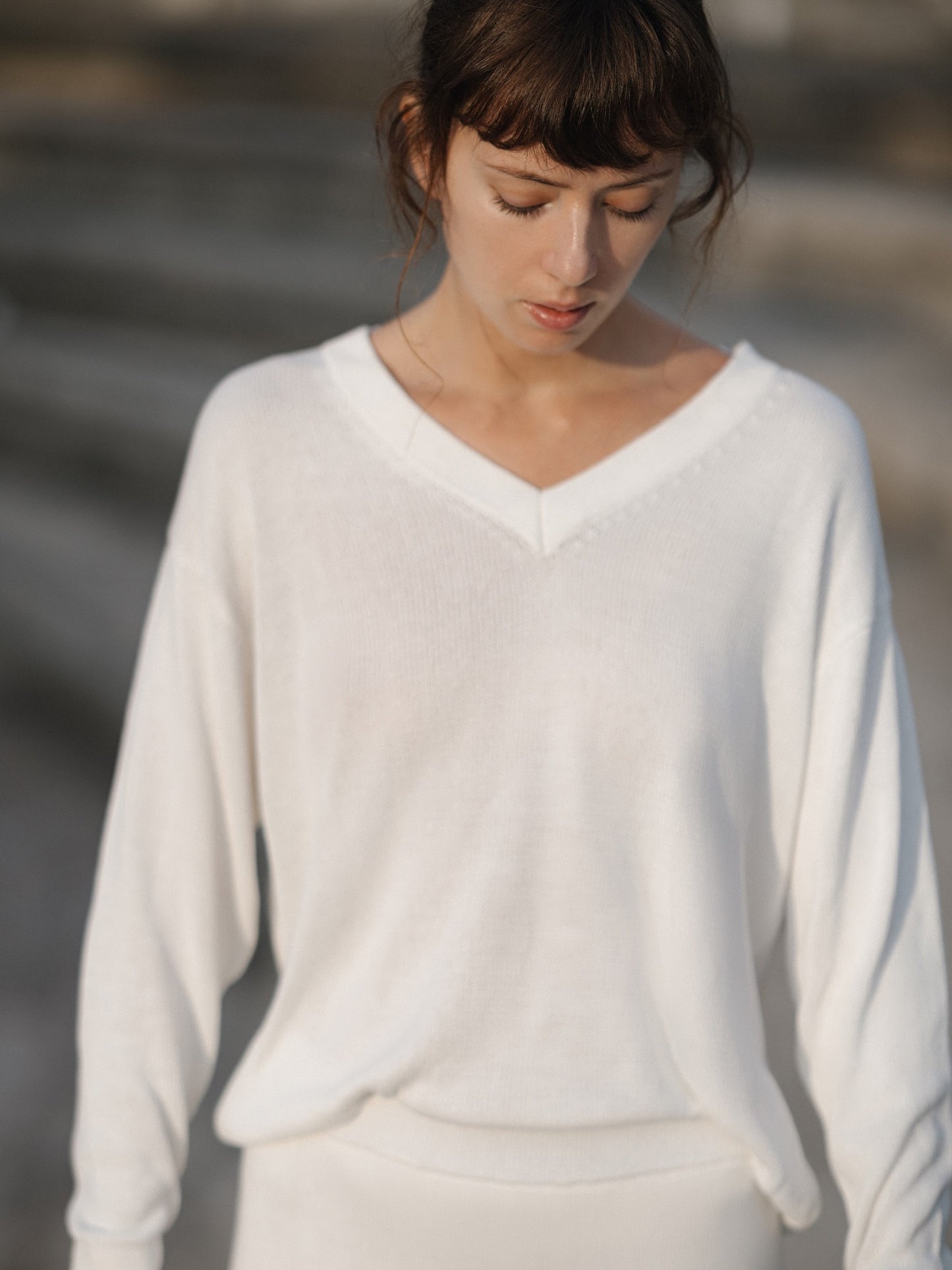 Oversized V-neck Sweater in Natural - l u • c i e e