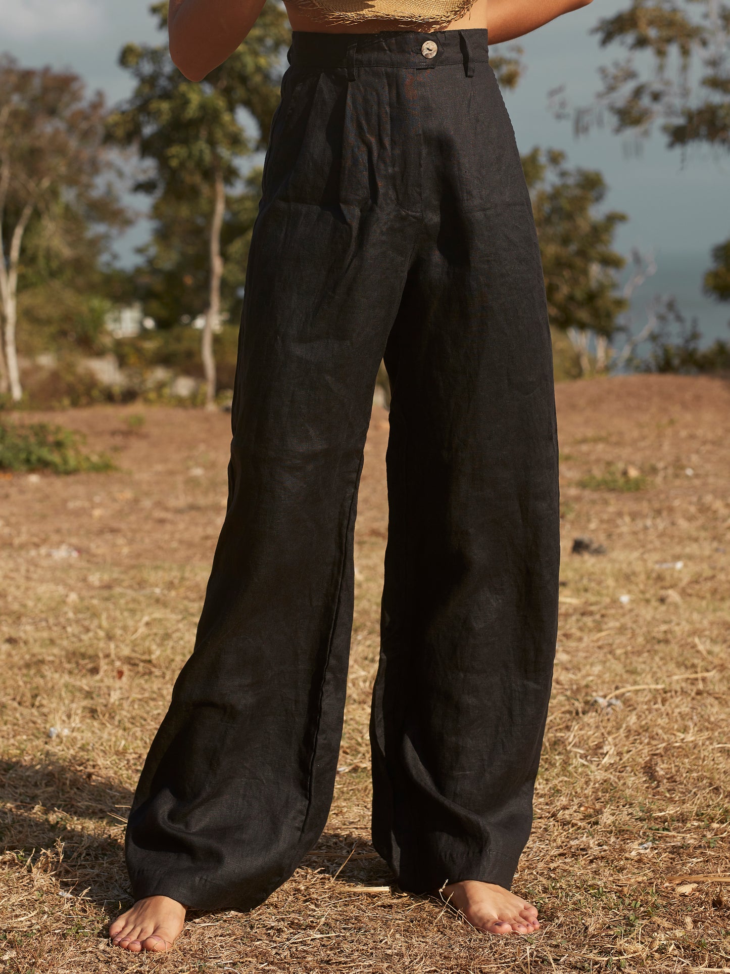 Linen Pleat Pant in Black - l u • c i e e
