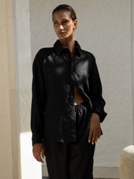 Linen Comfort Pant in Black - l u • c i e e