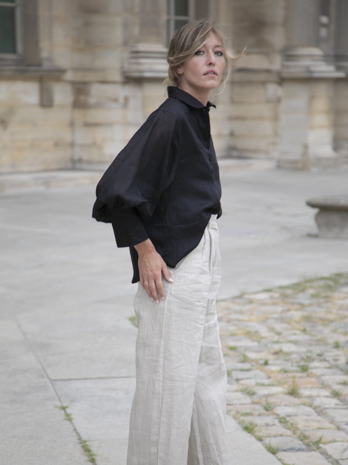 Eloise Ramie Shirt in Black - l u • c i e e