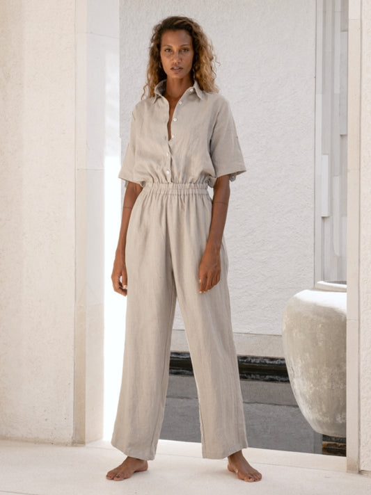 Mija Linen Jumpsuit in Brown - l u • c i e e