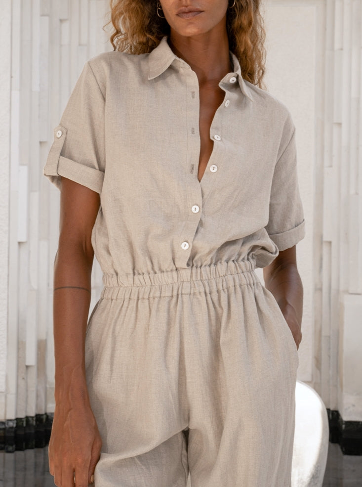 Mija Linen Jumpsuit in Brown - l u • c i e e