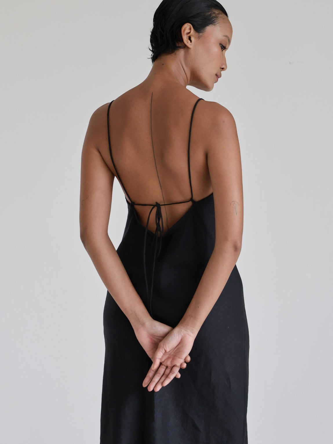 black linen slip dress Basique Linen Slip Dress Black