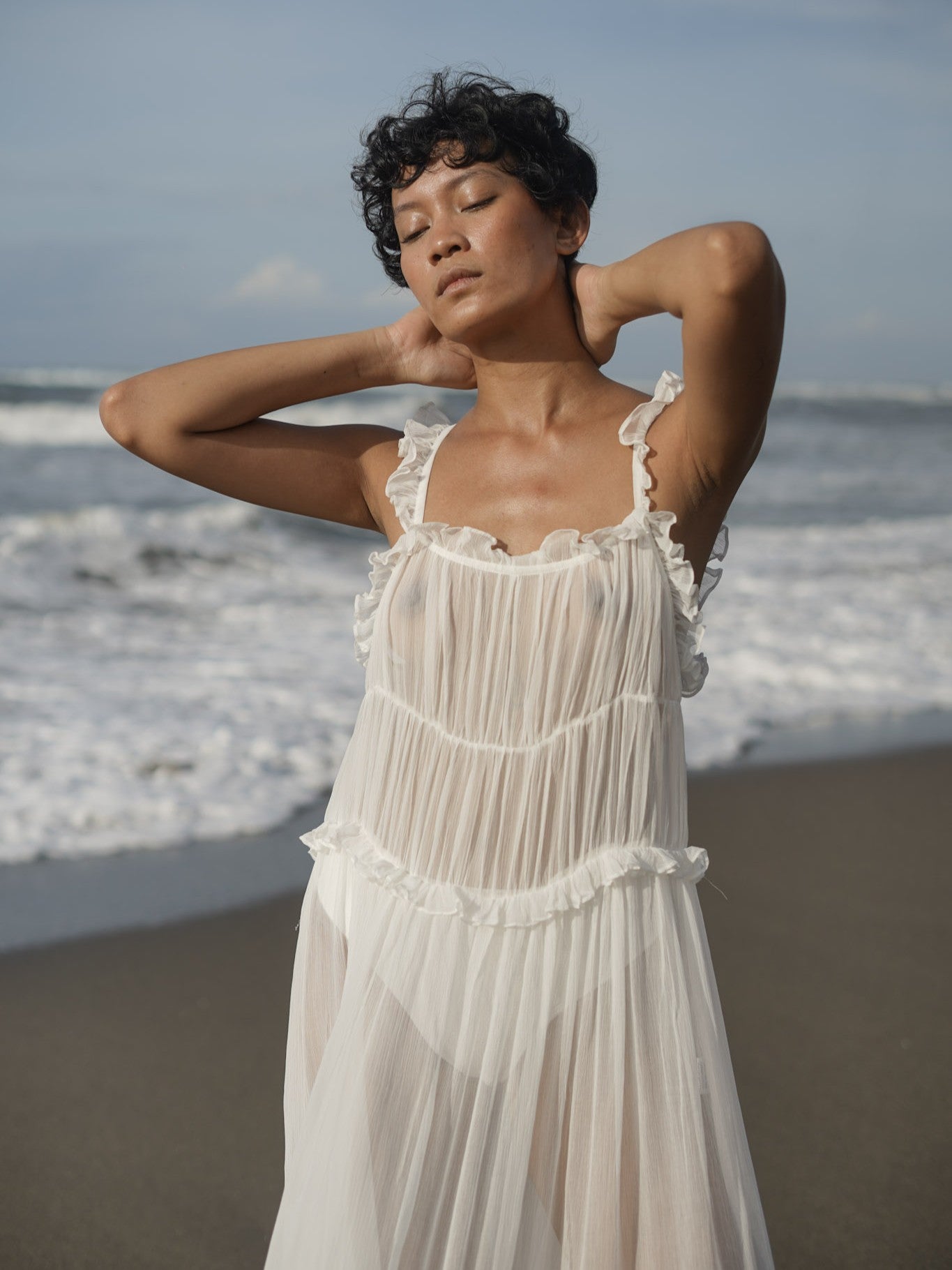 Linen Crinkle Maxi Dress Unlined - l u • c i e e