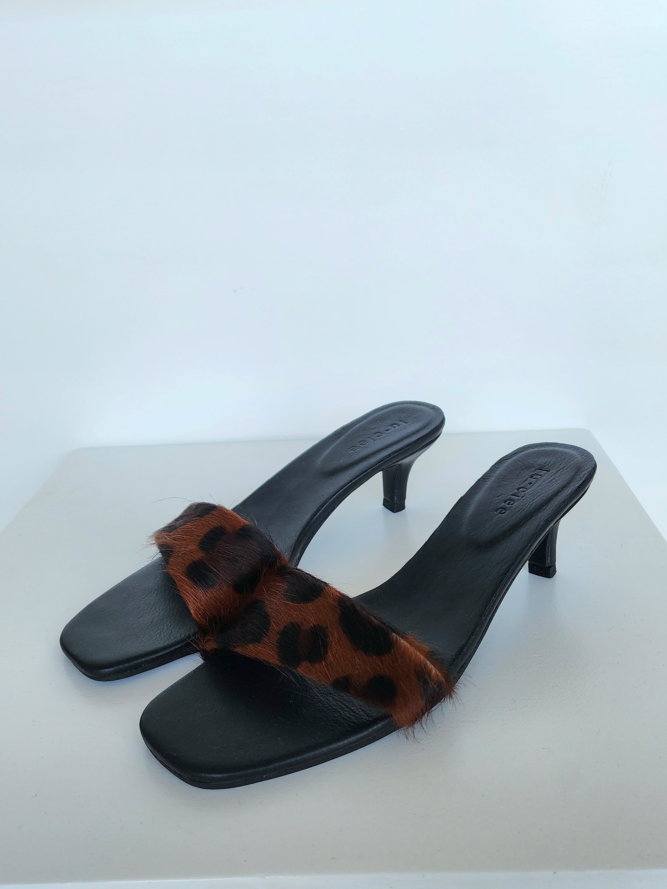 Leopard Leather Asymmetric Heel