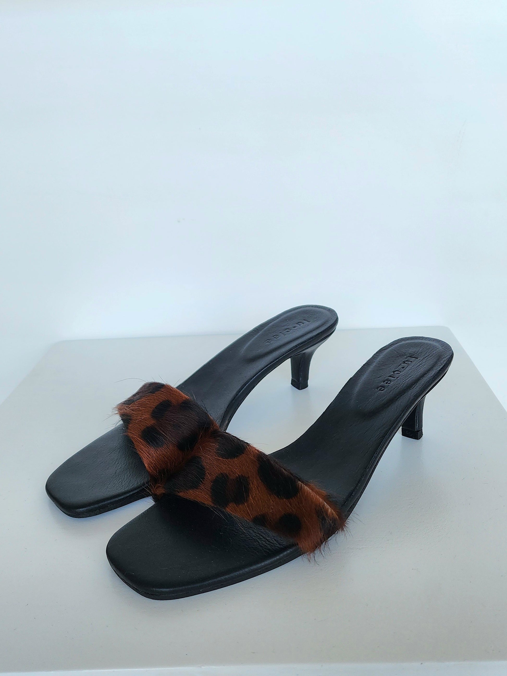 Leopard Leather Asymmetric Heel
