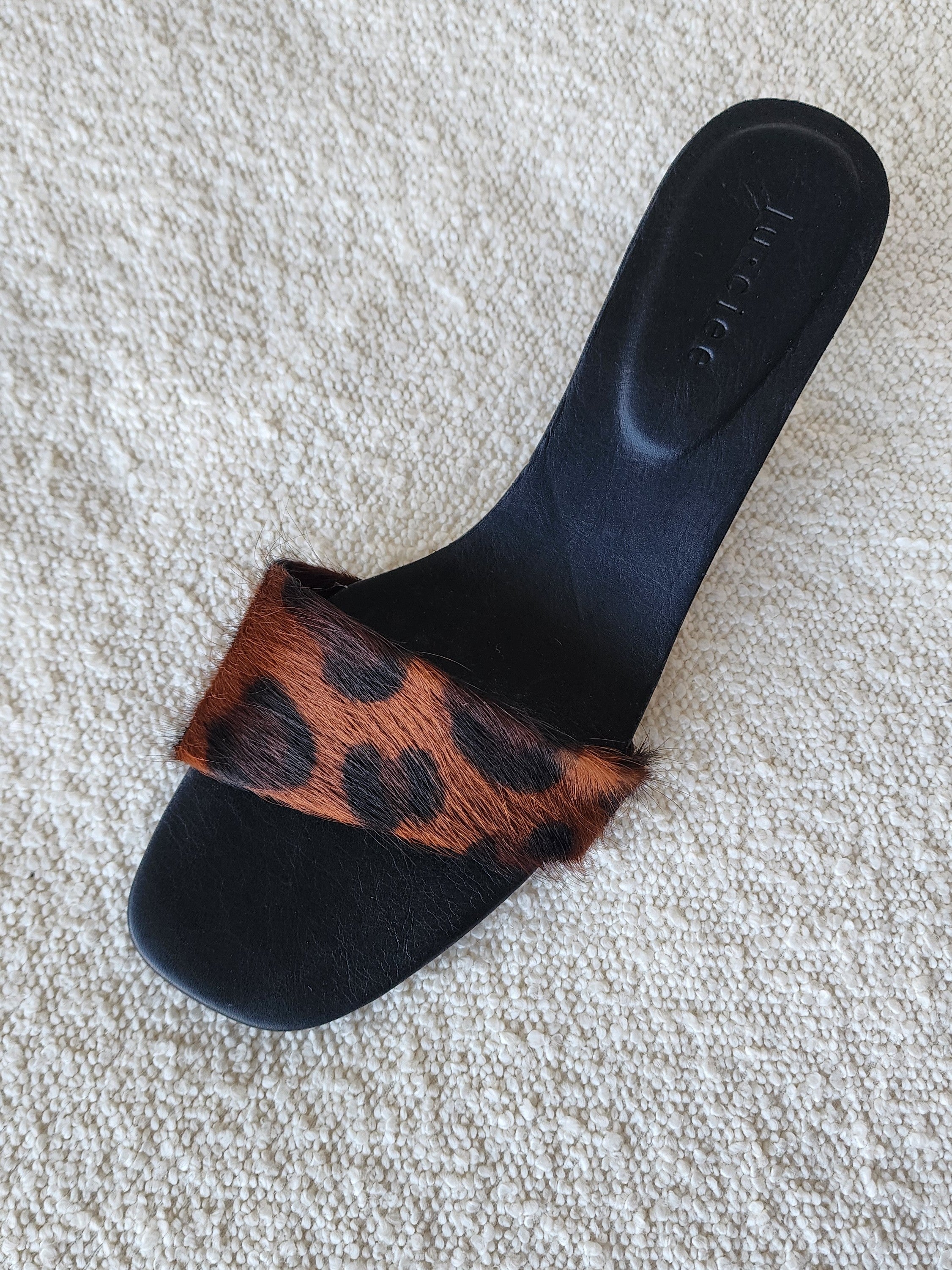 Leopard Leather Asymmetric Heel