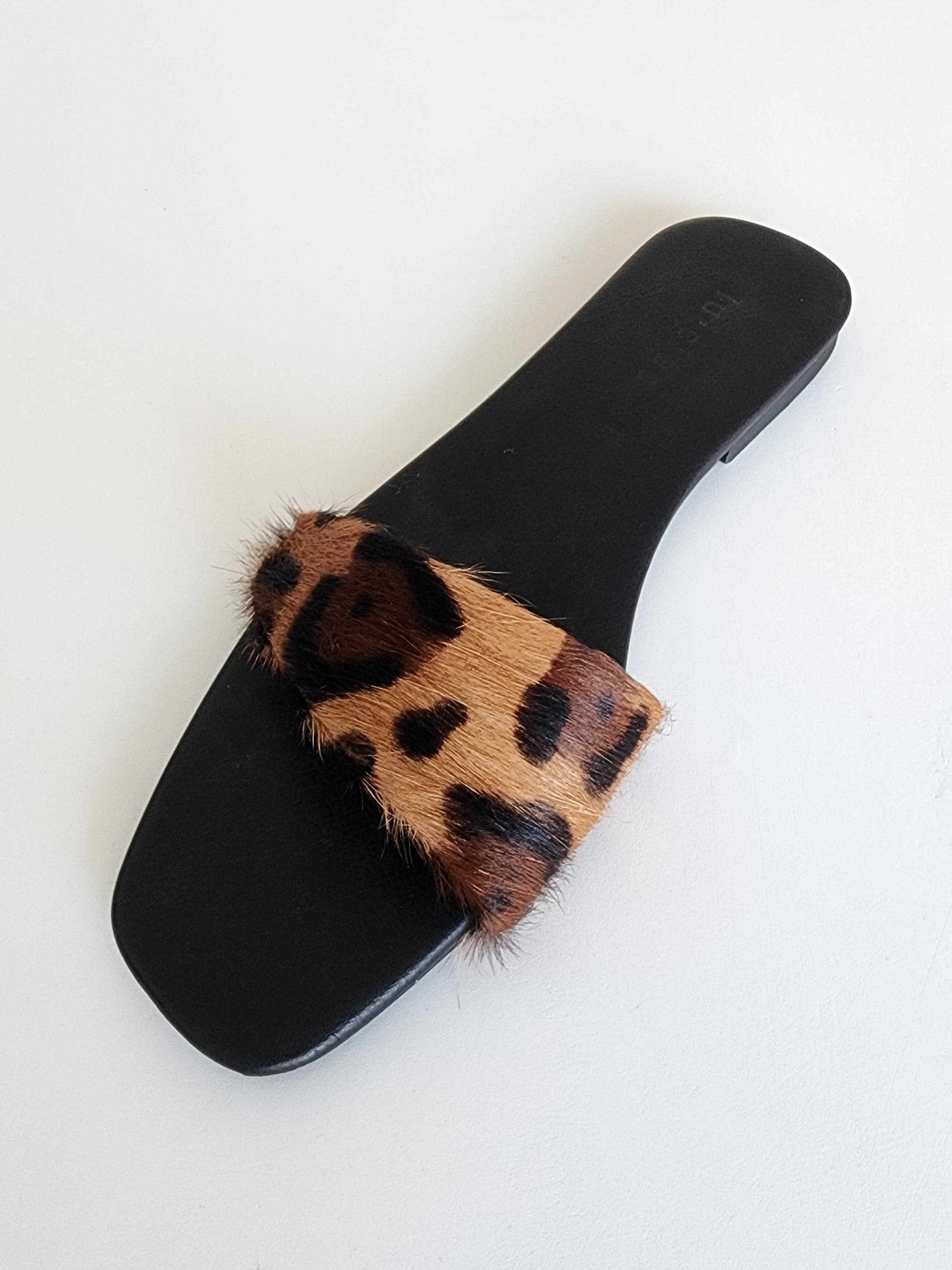 Leopard Leather Asymmetric Slide