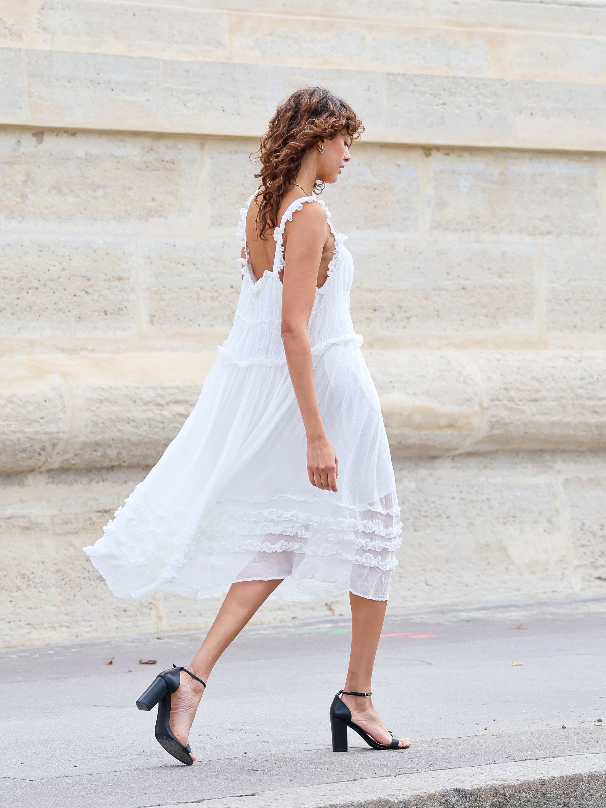 white midi ruffle dress Velvi - Kennedy - 35.0 CARE Hand Wash Cold Lulus | White Satin Ruffled