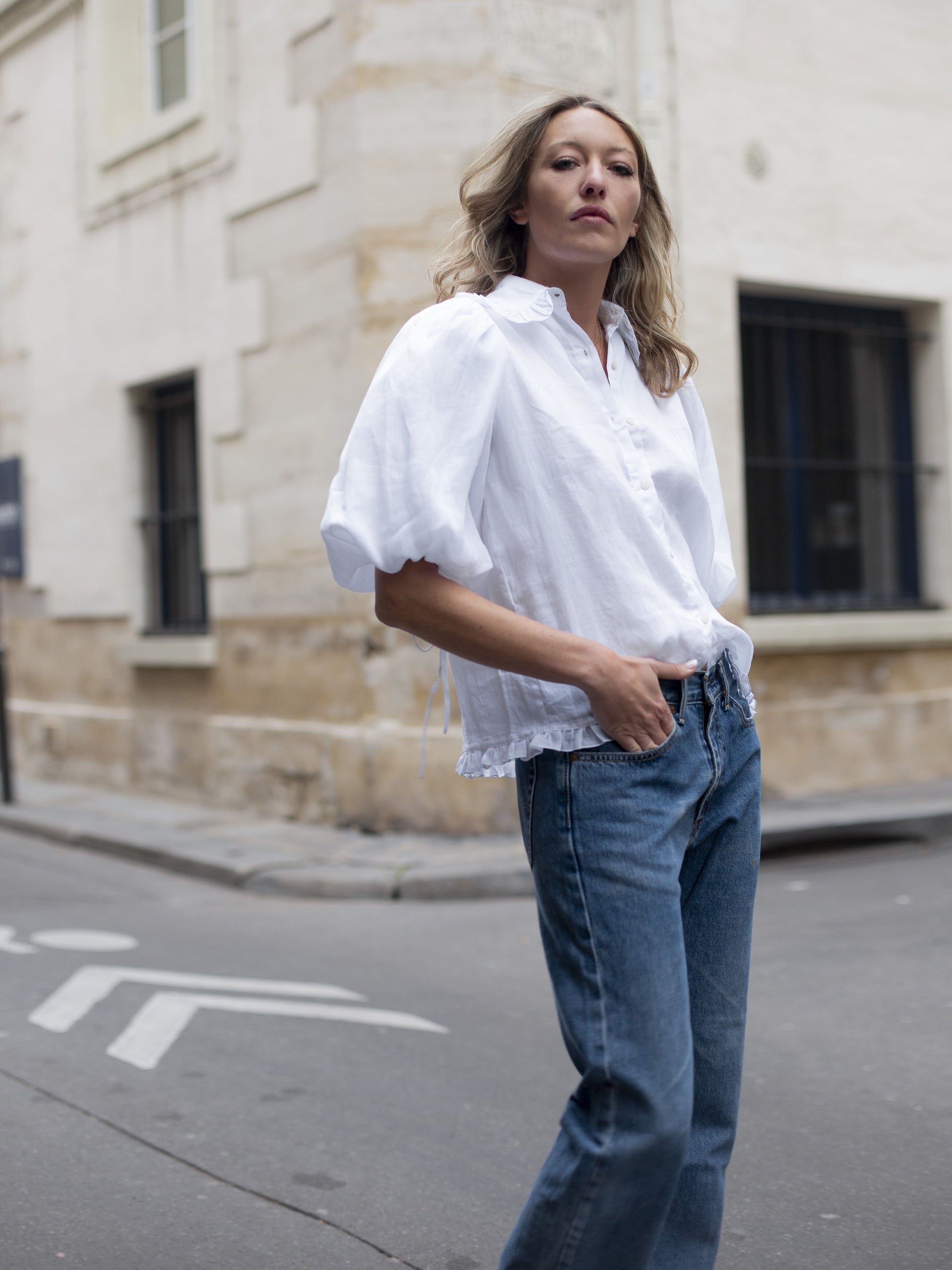 Valerie Ramie Shirt in White - l u • c i e e