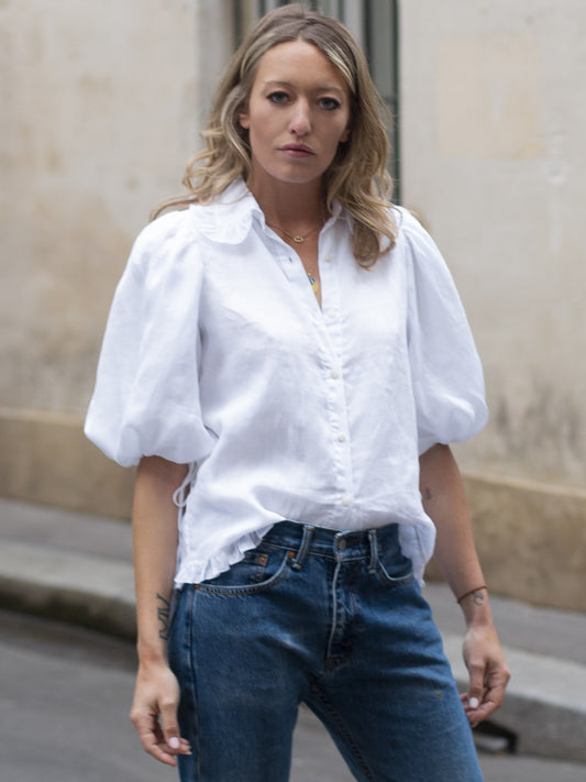 Valerie Ramie Shirt in White - l u • c i e e