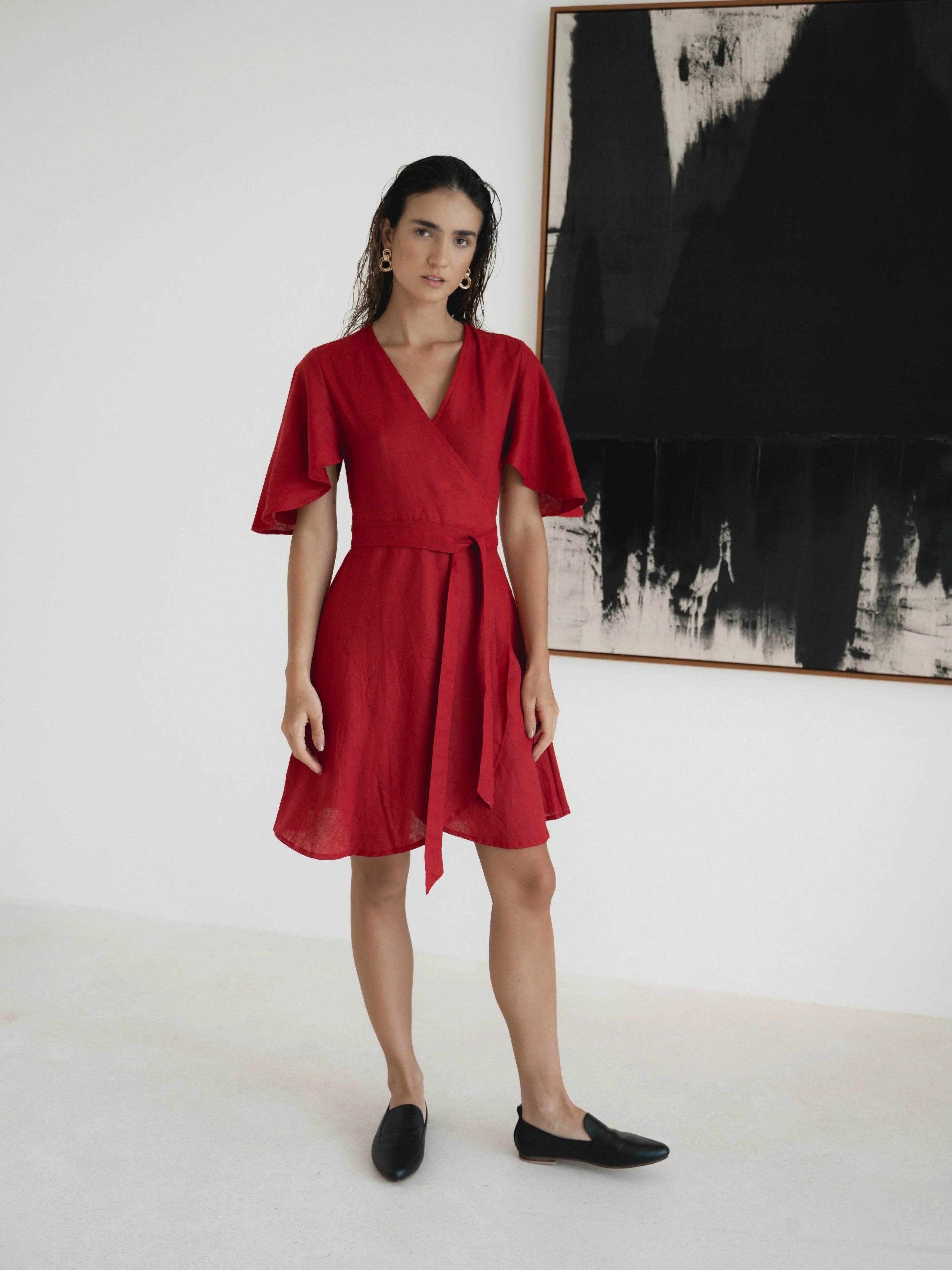 Ayla Linen Dress in Maroon Red - l u • c i e e