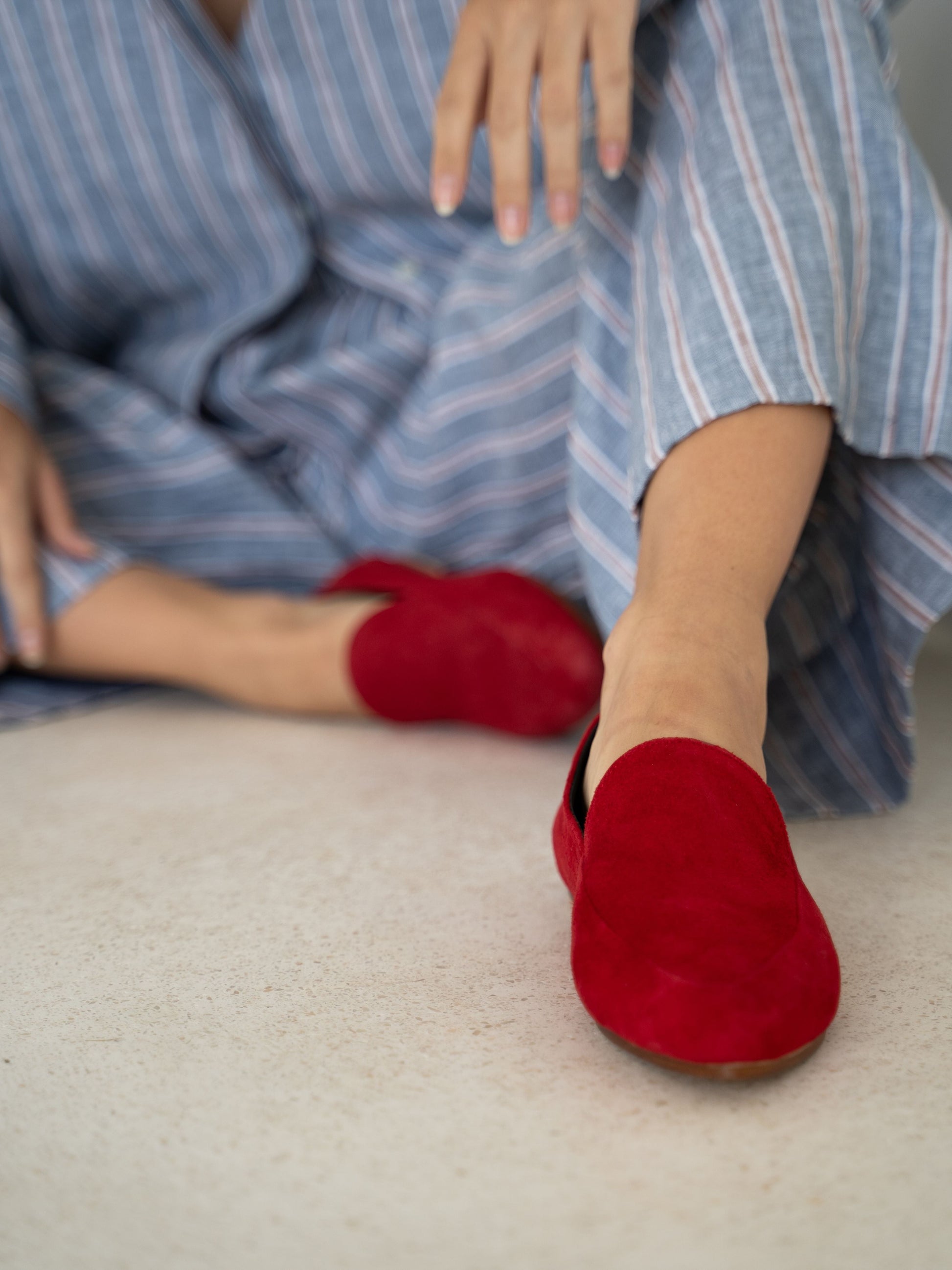 Suede Leather Loafer in Maroon Red - l u • c i e e