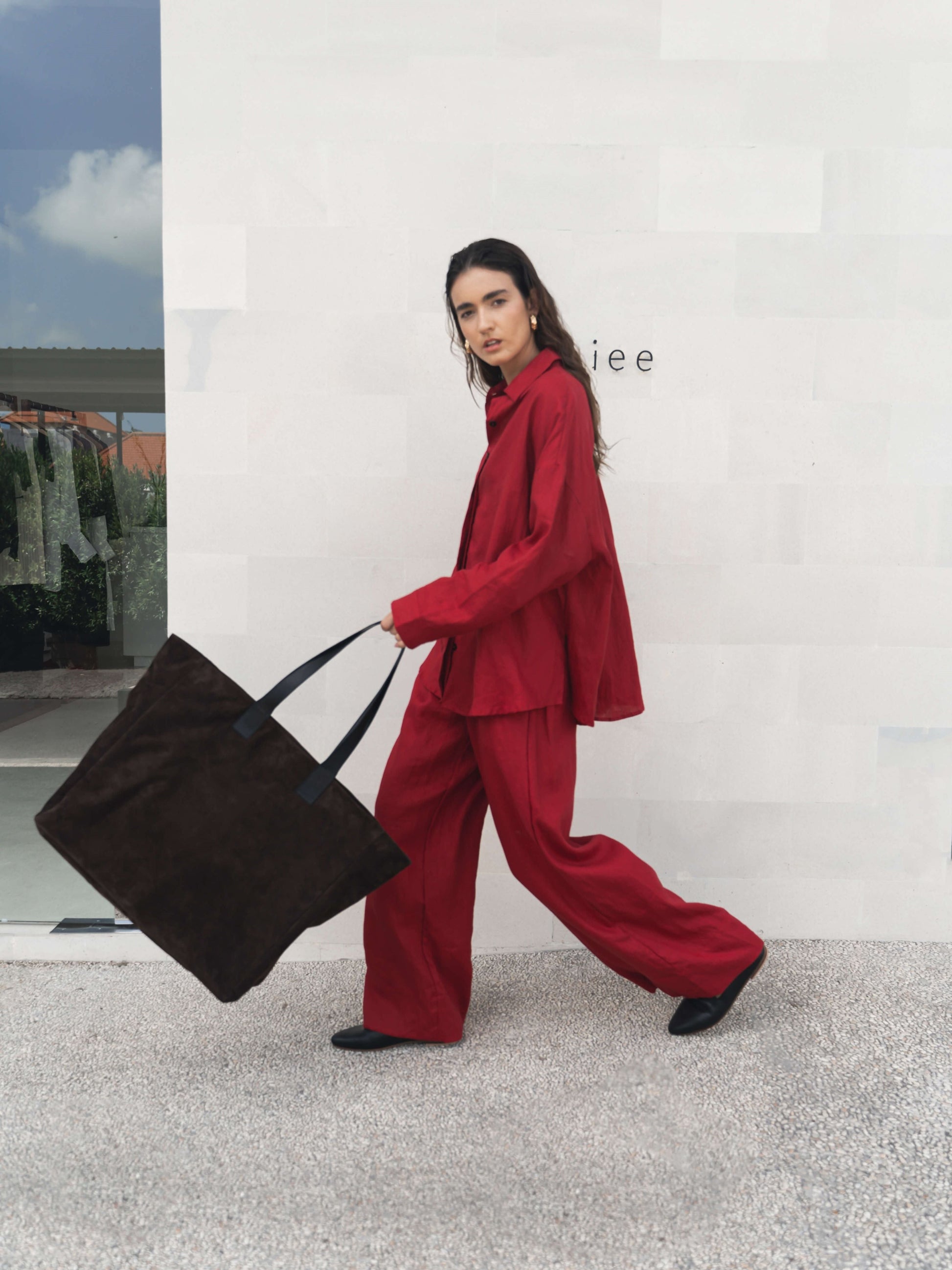 Linen Oversized Shirt in Blue&Red Stripe - l u • c i e e