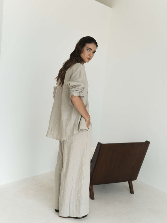 Linen Oversized Men's Shirt in Brown - l u • c i e e