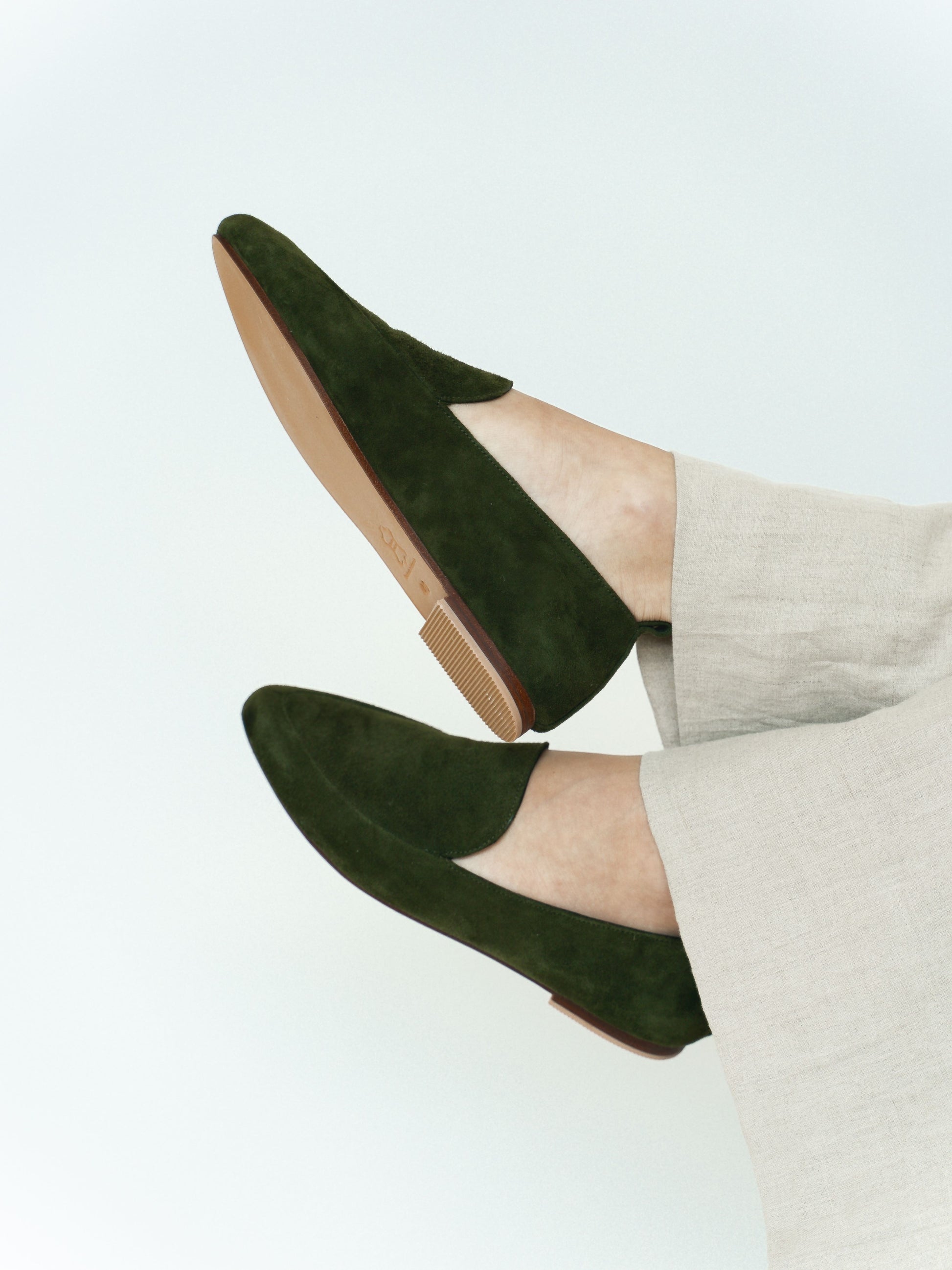 Suede Leather Loafer in Olive - l u • c i e e