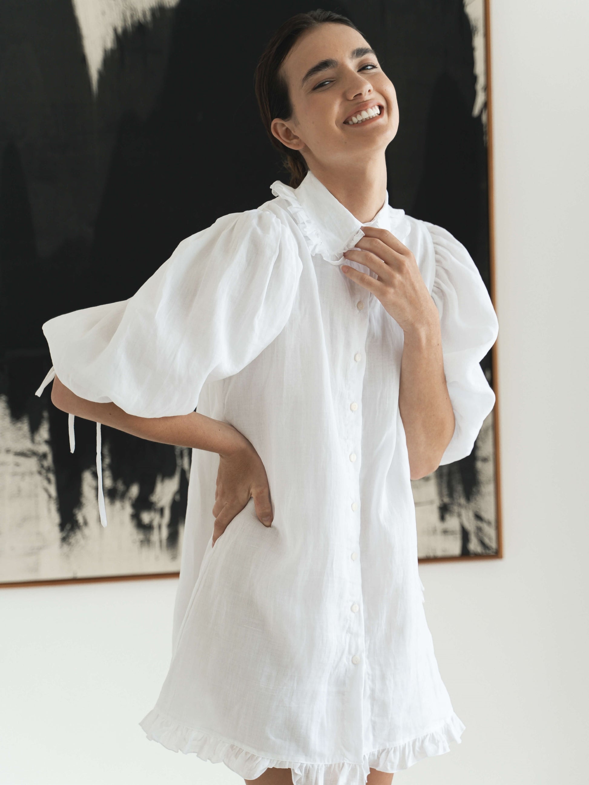 Valerie Ramie Dress in White, M / White Valerie Ramie Dress in White, M / White