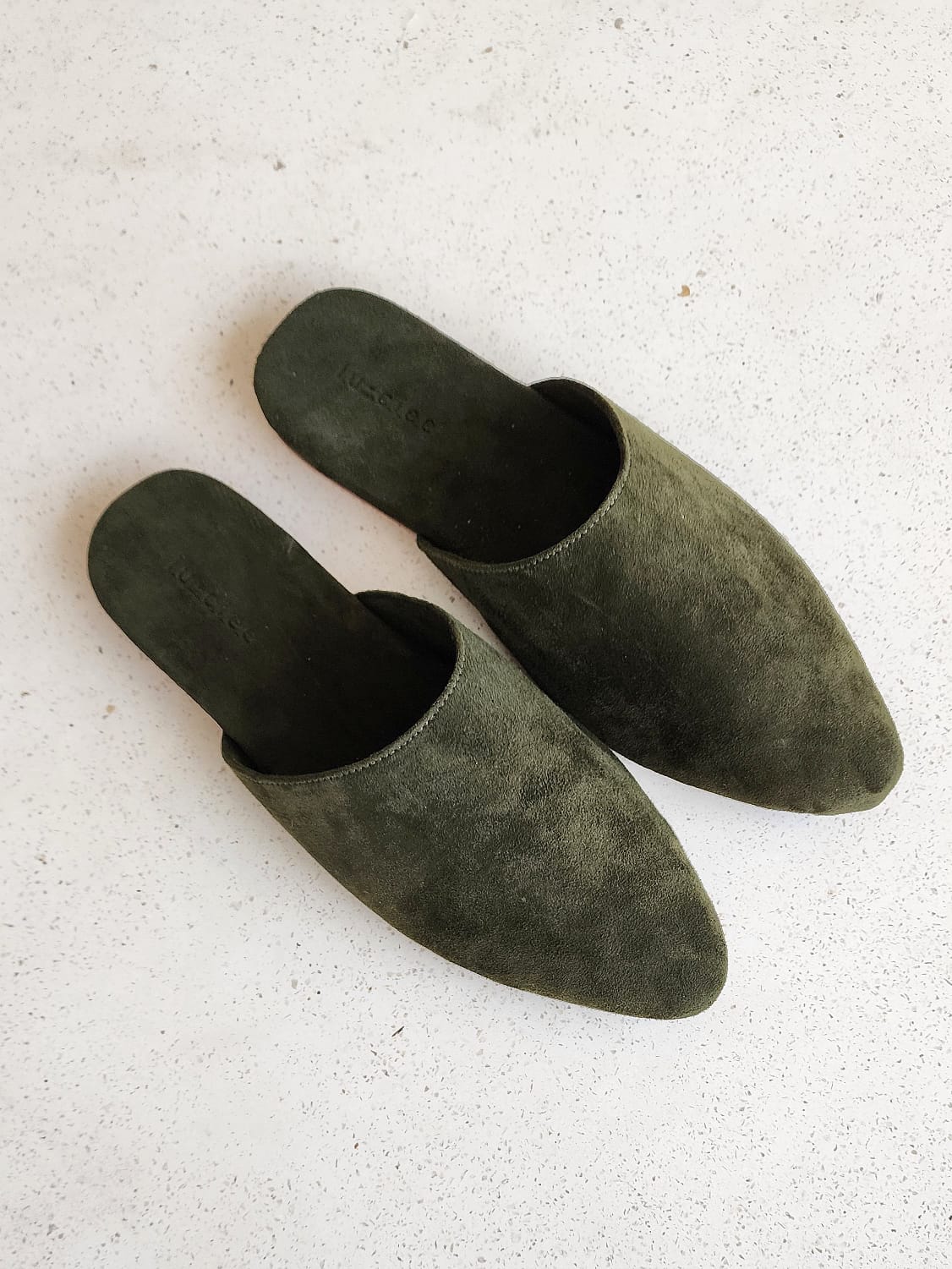 Suede Leather Slipper in Olive - l u • c i e e