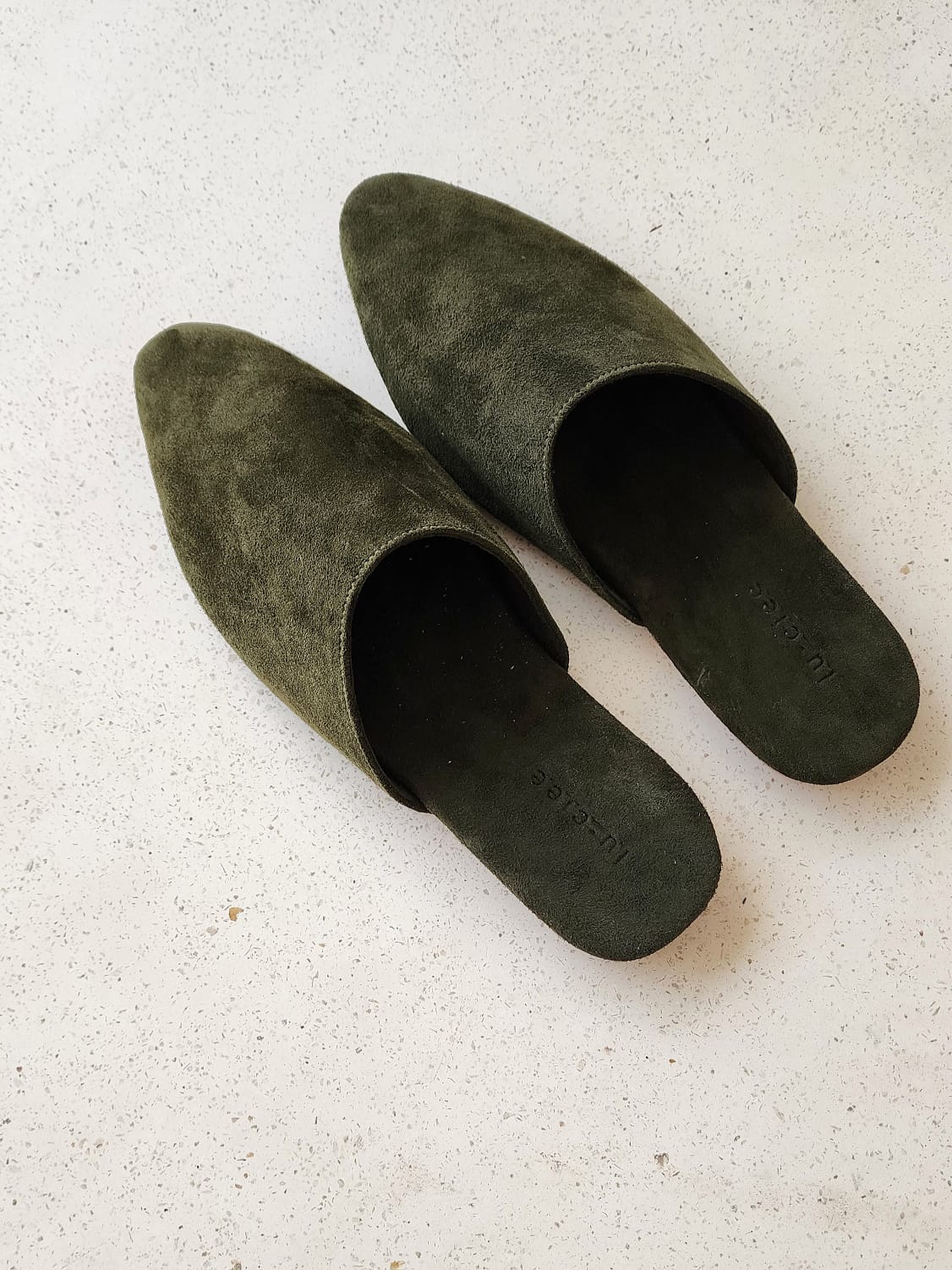 Suede Leather Slipper in Olive - l u • c i e e