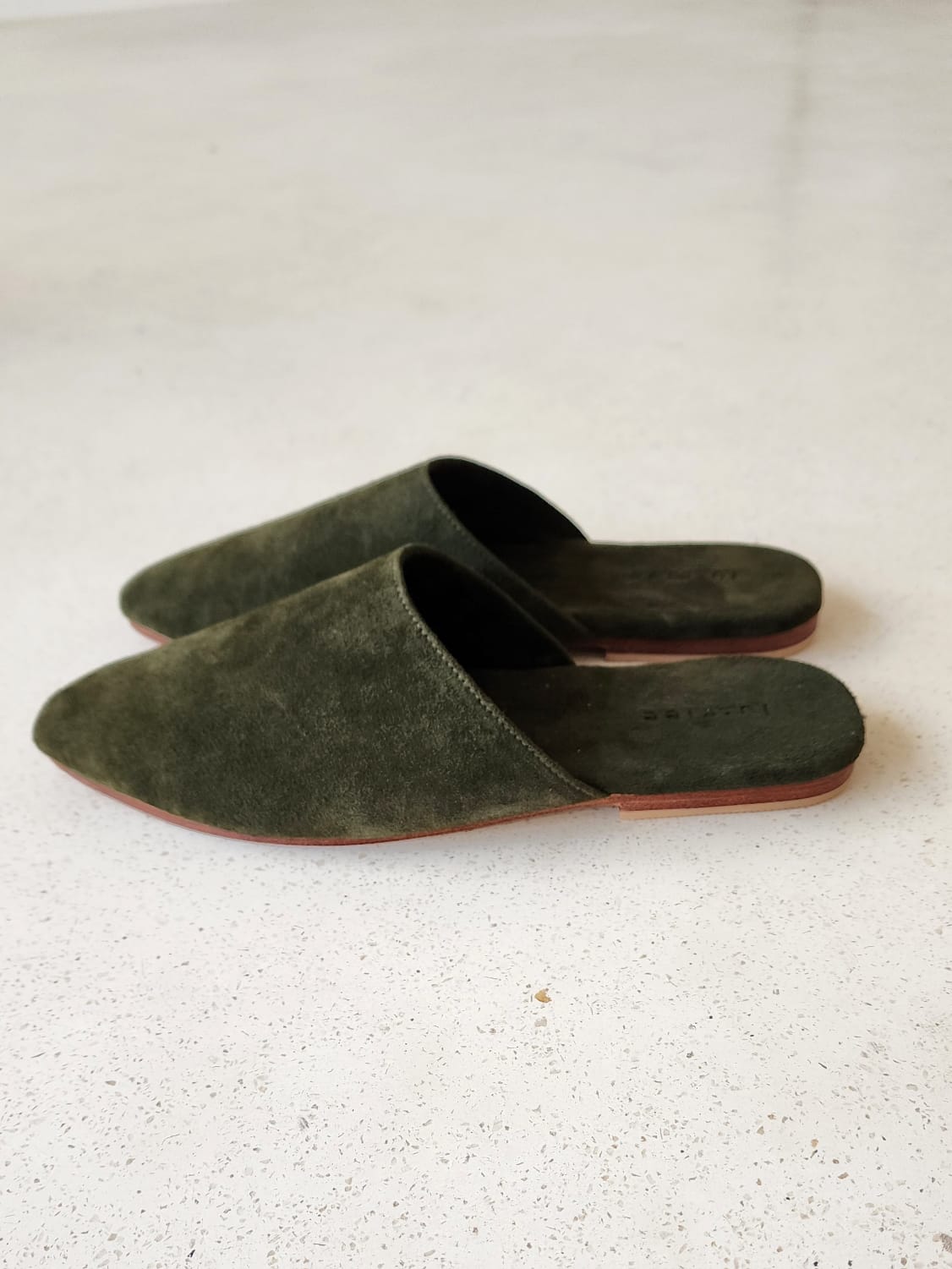 Suede Leather Slipper in Olive - l u • c i e e