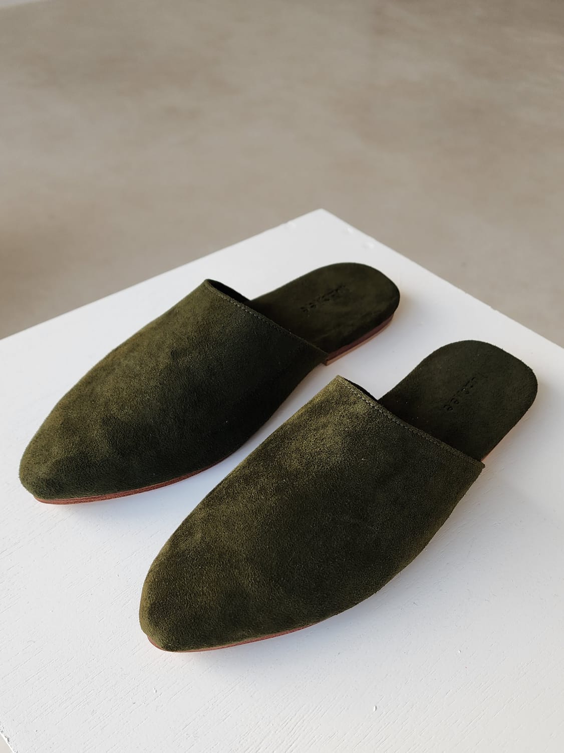 Suede Leather Slipper in Olive - l u • c i e e