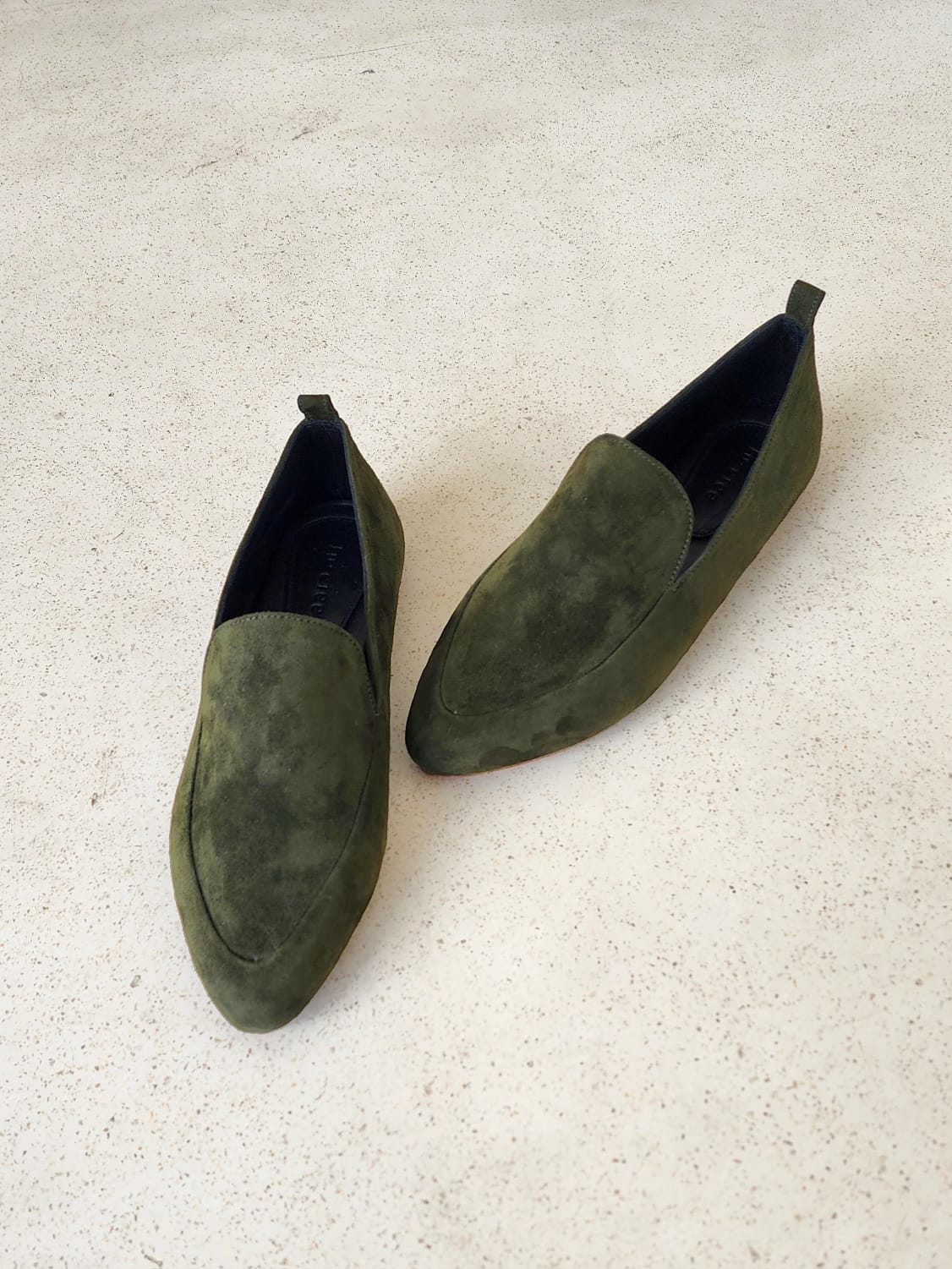 Suede Leather Loafer in Olive - l u • c i e e