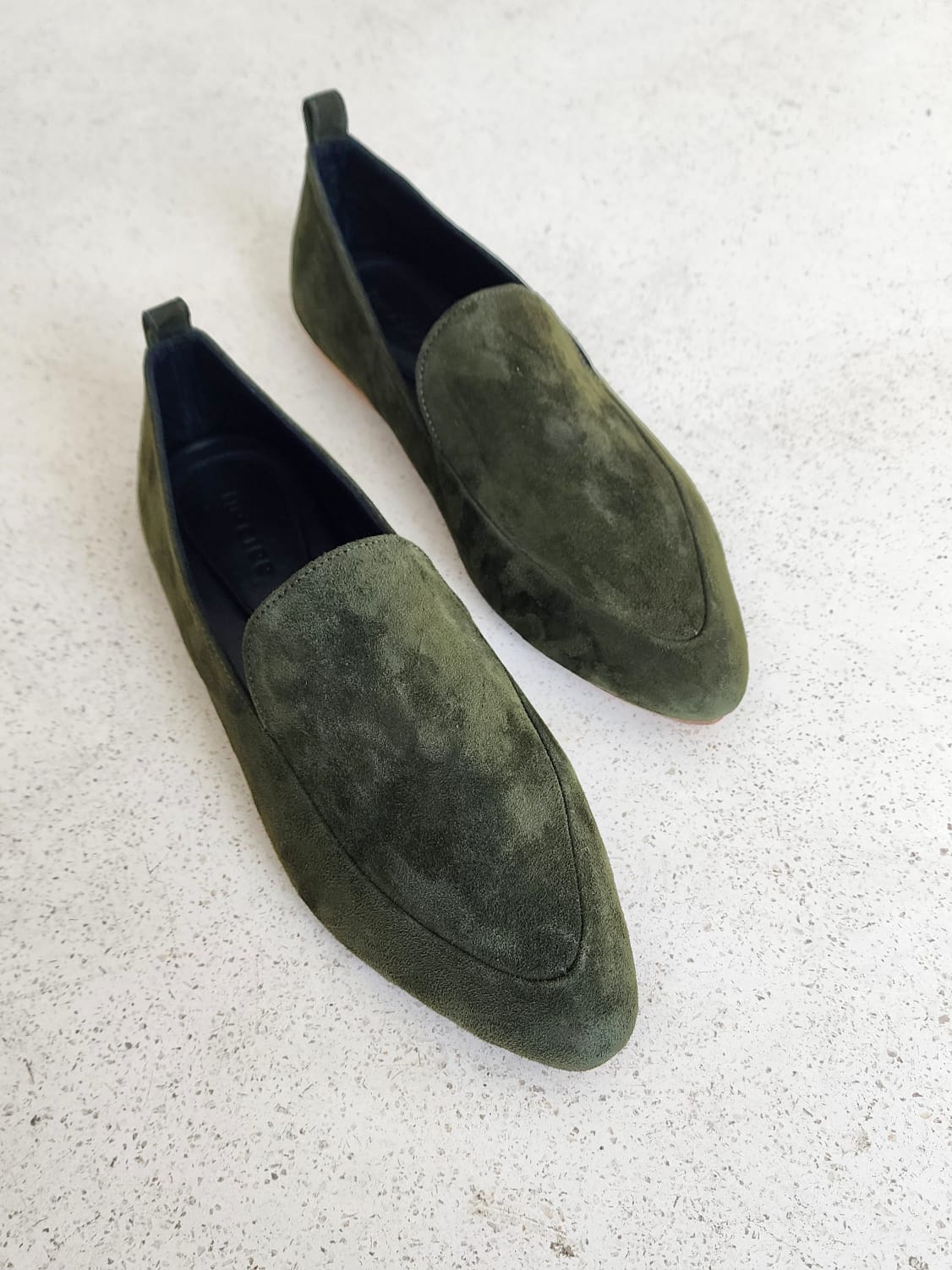 Suede Leather Loafer in Olive - l u • c i e e