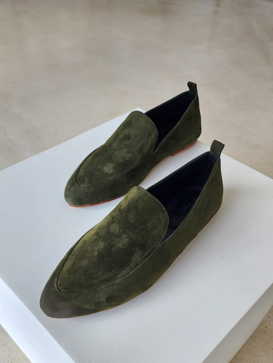 Suede Leather Loafer in Olive - l u • c i e e