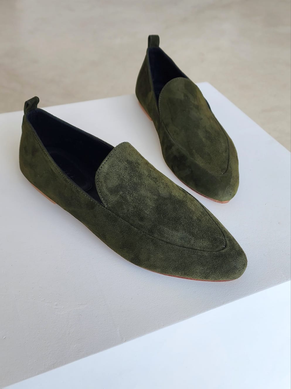 Suede Leather Loafer in Olive - l u • c i e e